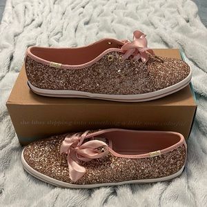 Keds ♠️ Kate Spade rose gold glitter shoes. Size 7.5. EUC in box.